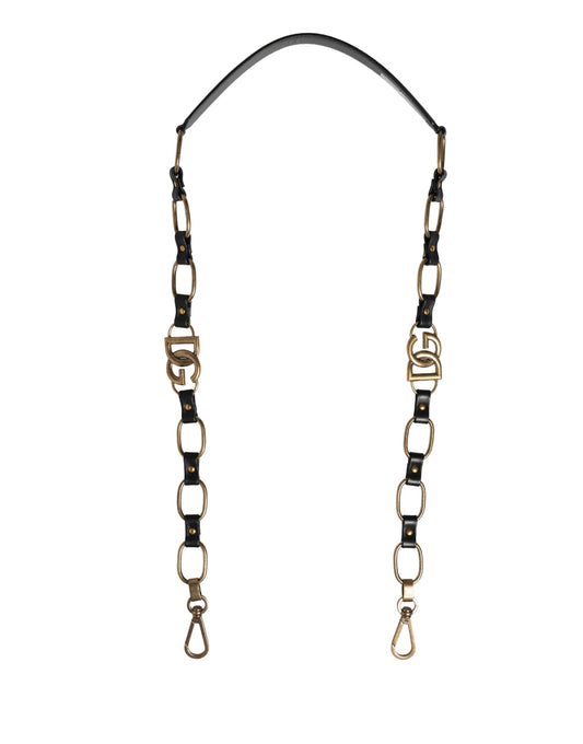 Dolce & Gabbana Schwarzer Leder-Schultergurt mit Goldkette