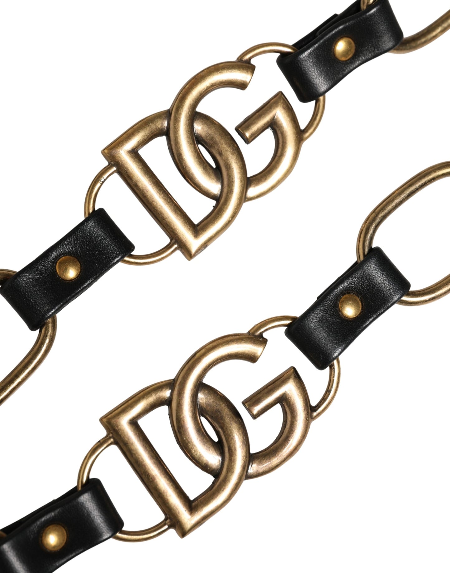 Dolce & Gabbana Schwarzes Leder Goldkette Tasche Accessoire Schulterriemen