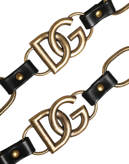 Dolce & Gabbana Schwarzes Leder Goldkette Tasche Accessoire Schulterriemen