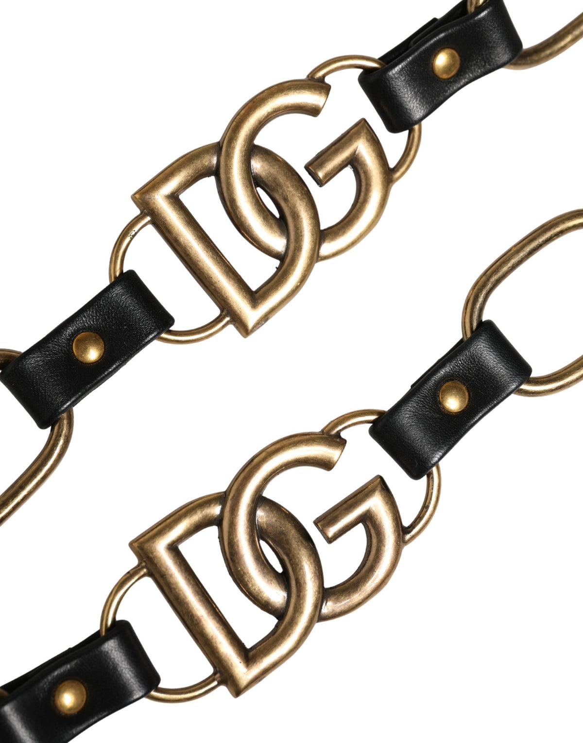Dolce & Gabbana Schwarzer Leder-Schultergurt mit Goldkette