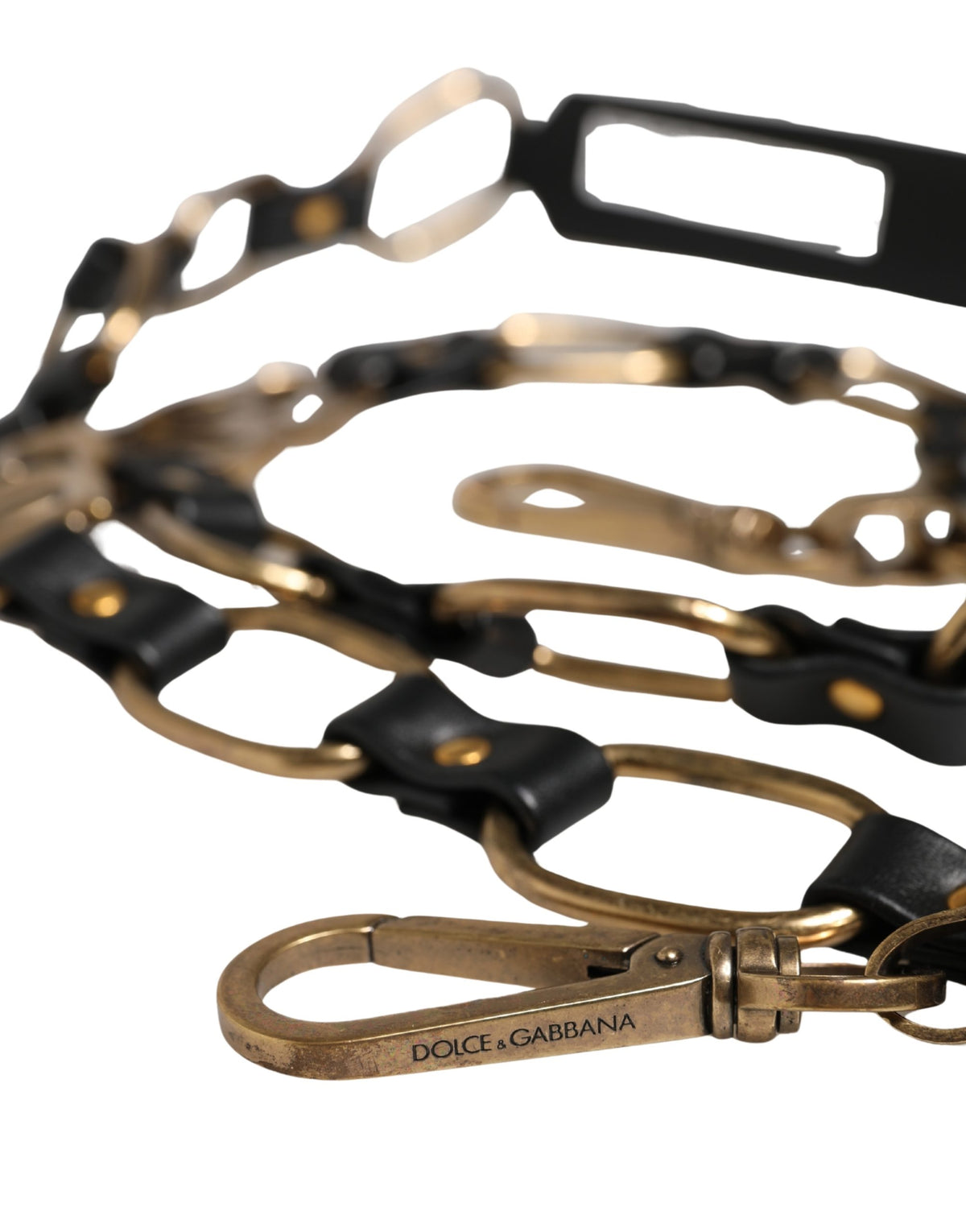 Dolce & Gabbana Schwarzer Leder-Schultergurt mit Goldkette