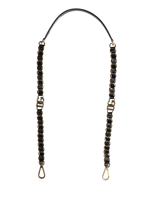 Dolce & Gabbana Schwarzes Leder Goldkette Tasche Accessoire Schulterriemen