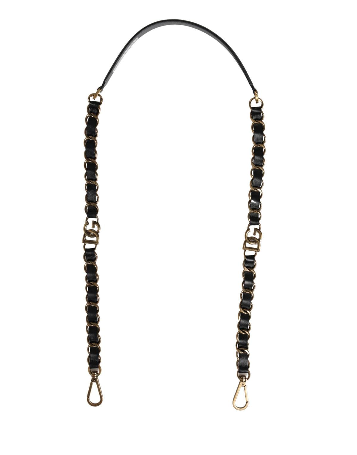 Dolce & Gabbana Schwarzer Leder-Schultergurt mit Goldkette