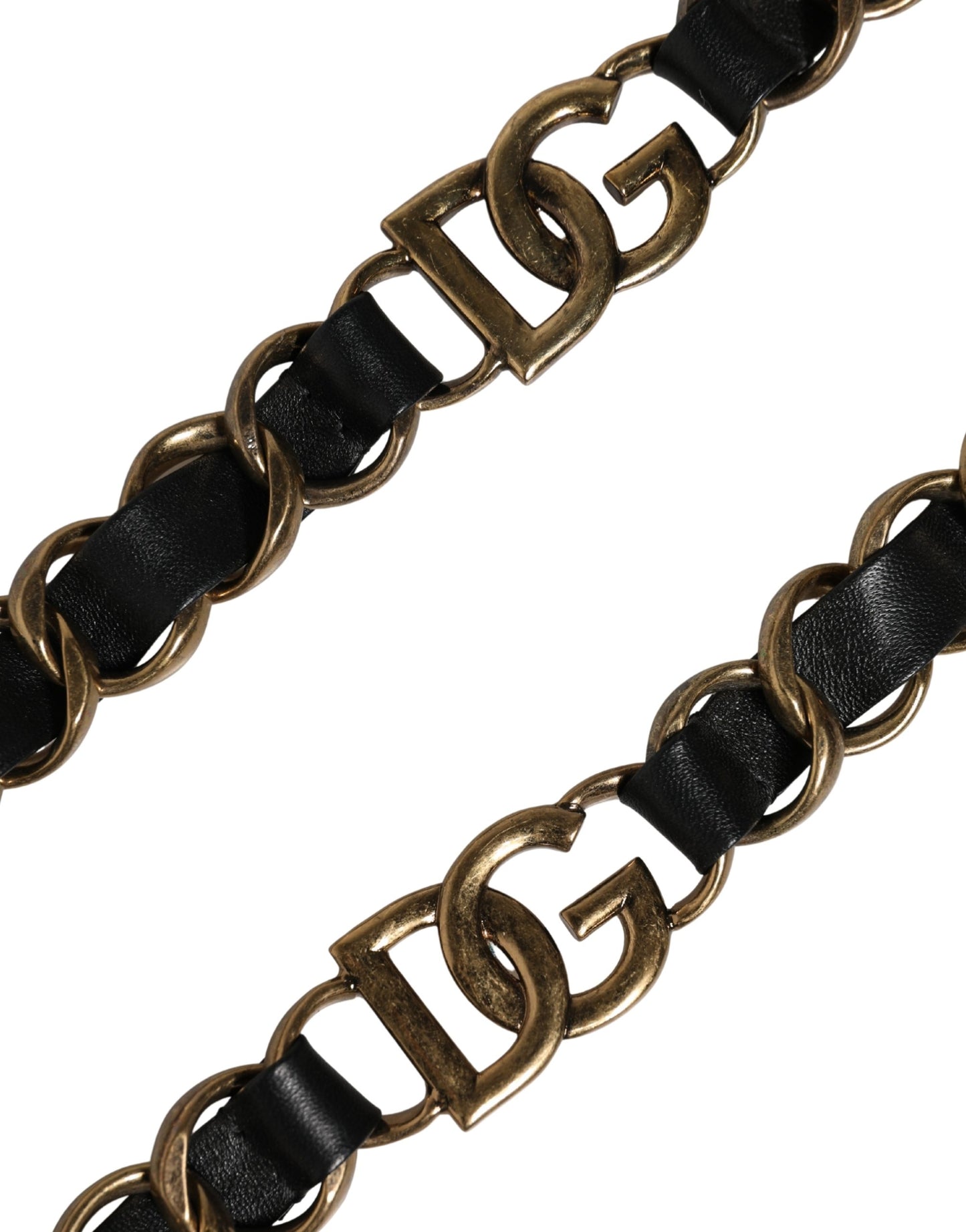 Dolce & Gabbana Schwarzes Leder Goldkette Tasche Accessoire Schulterriemen