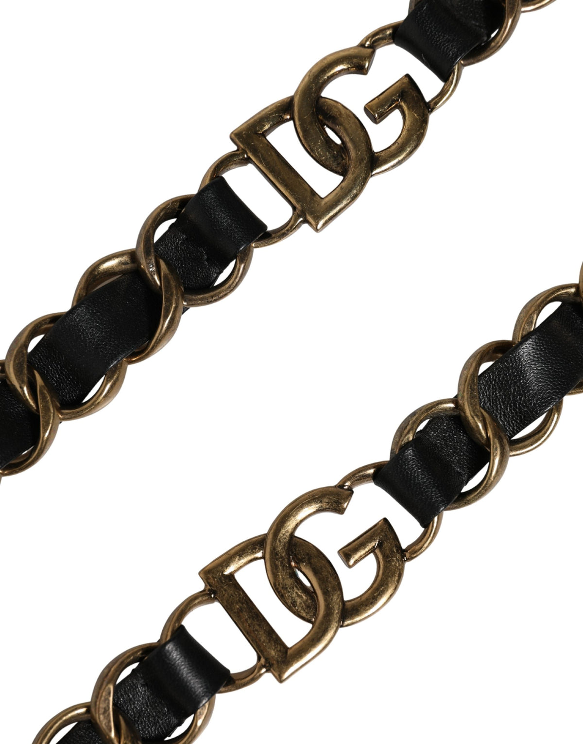 Dolce & Gabbana Schwarzer Leder-Schultergurt mit Goldkette