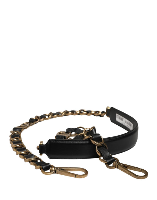 Dolce & Gabbana Schwarzer Leder-Schultergurt mit Goldkette