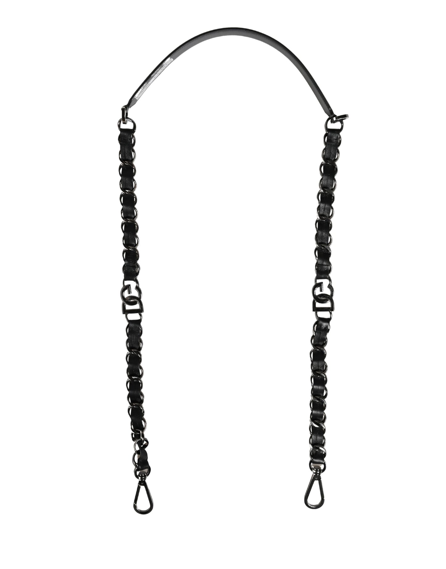 Dolce & Gabbana Schwarzer Leder-Schultergurt mit silberner Kette
