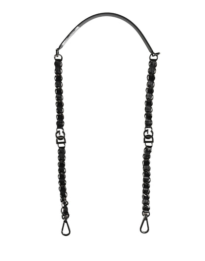 Dolce & Gabbana Schwarzer Leder-Schultergurt mit silberner Kette