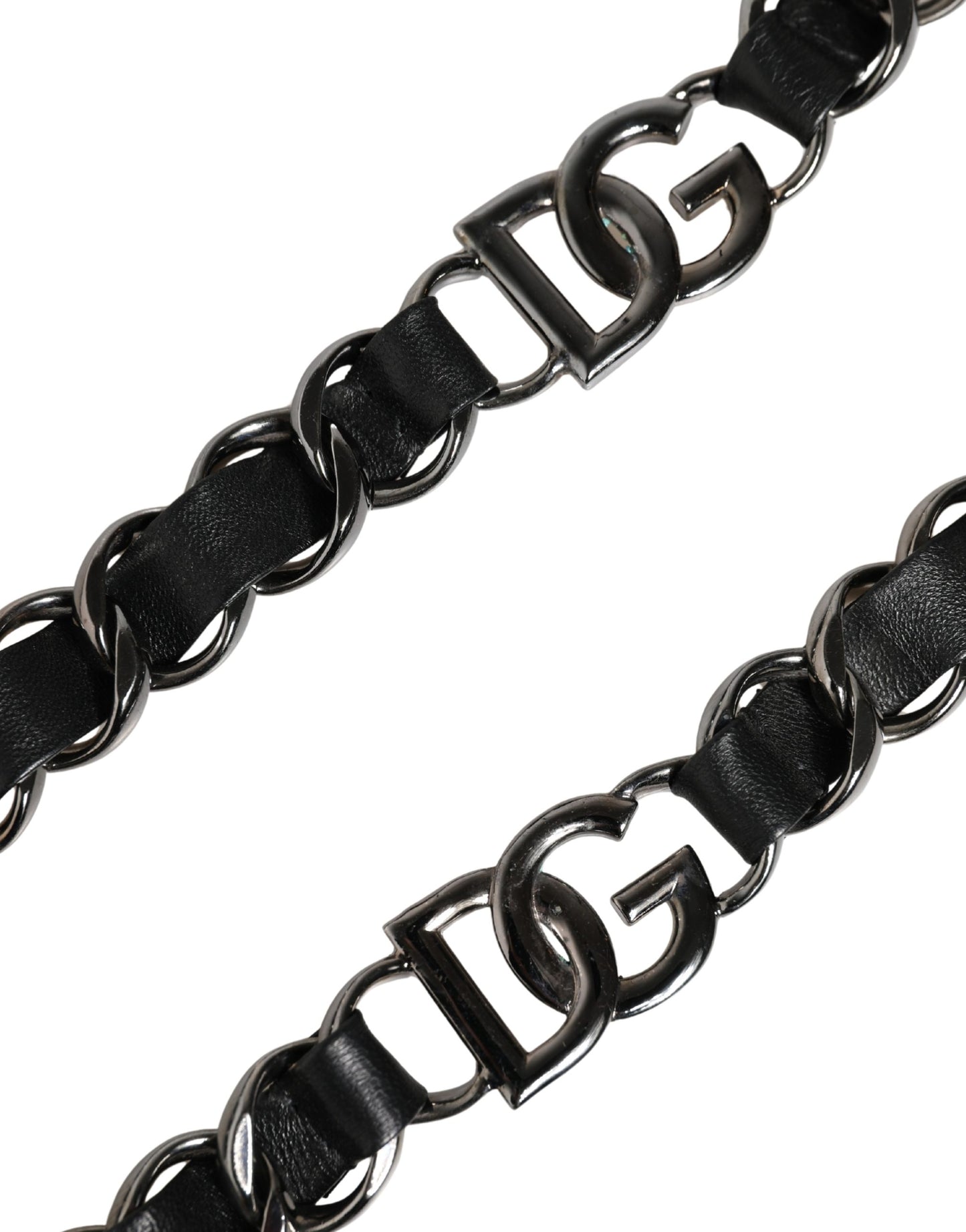 Dolce & Gabbana Schwarzer Leder-Schultergurt mit silberner Kette