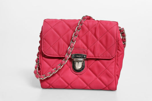 Prada Pink Quilted Tessuto Impuntu Nylon Umhängetasche mit Überschlag