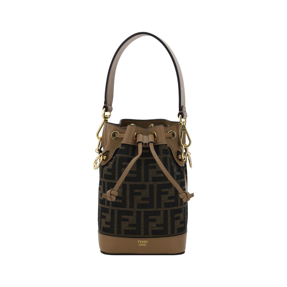 Fendi Braune Mon Tresor Mini Bucket Bag aus Raffia