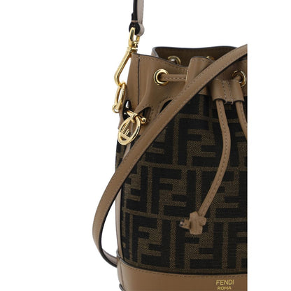 Fendi Braune Mon Tresor Mini Bucket Bag aus Raffia