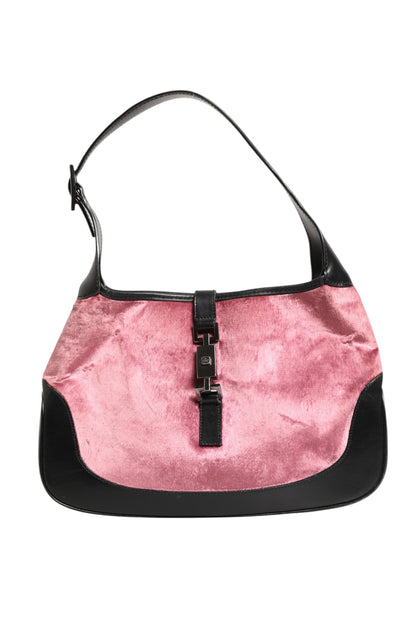 Gucci Jackie Schultertasche aus pinkem Samt und schwarzem Leder