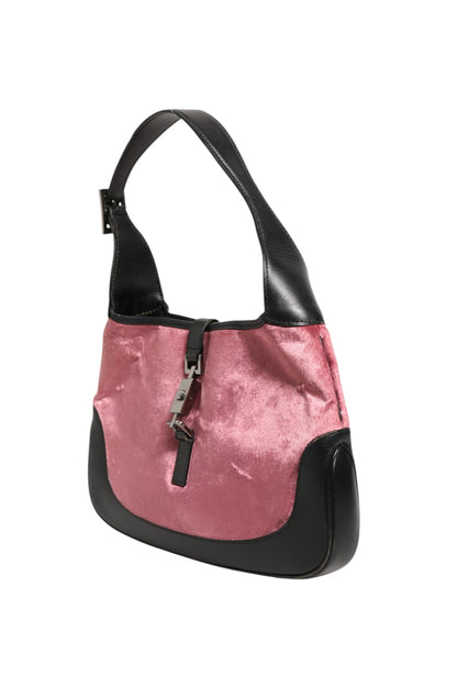 Gucci Jackie Schultertasche aus pinkem Samt und schwarzem Leder