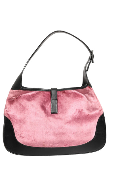 Gucci Jackie Schultertasche aus pinkem Samt und schwarzem Leder