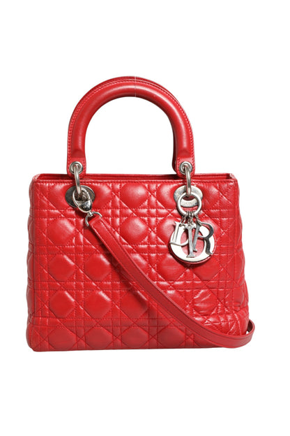 Christian Dior Lady Dior Tasche aus rotem Lammleder mit Cannage-Steppung