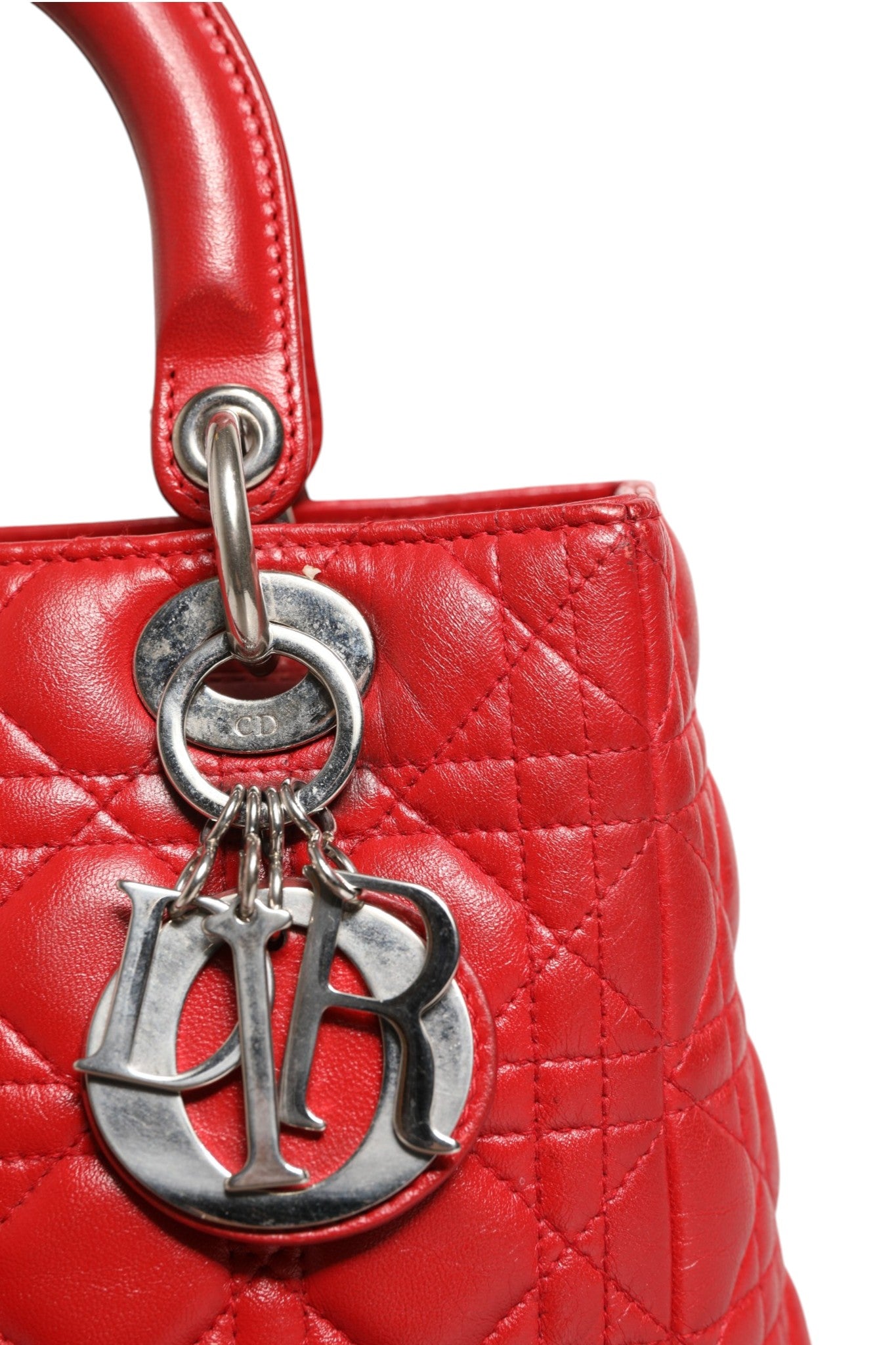 Christian Dior Lady Dior Tasche aus rotem Lammleder mit Cannage-Steppung