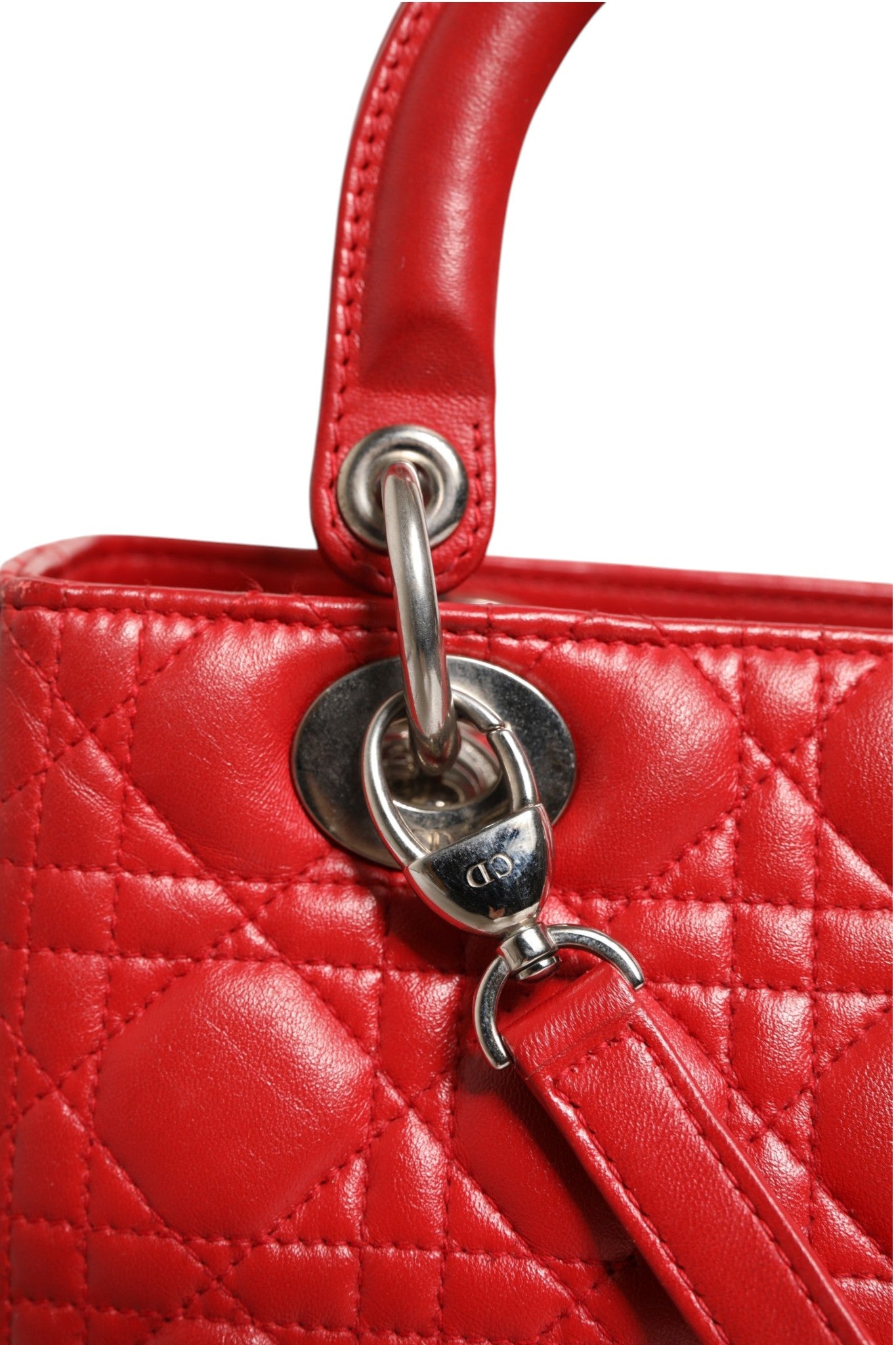 Christian Dior Lady Dior Tasche aus rotem Lammleder mit Cannage-Steppung