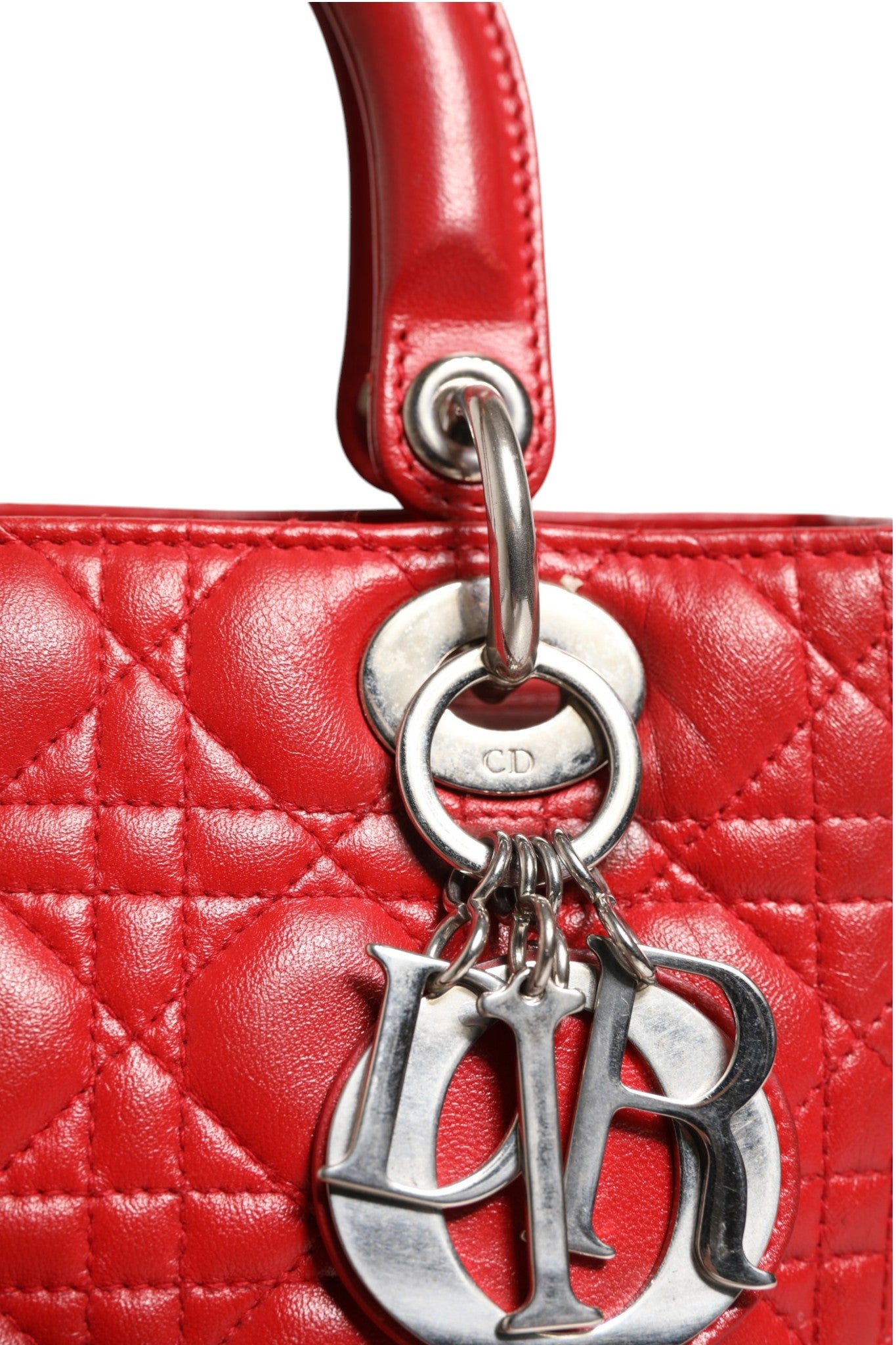 Christian Dior Lady Dior Tasche aus rotem Lammleder mit Cannage-Steppung