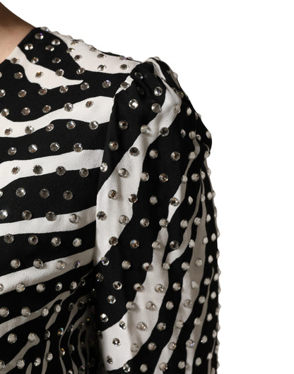 Dolce & Gabbana Schwarz-Weißes Zebra-Strass-Minikleid