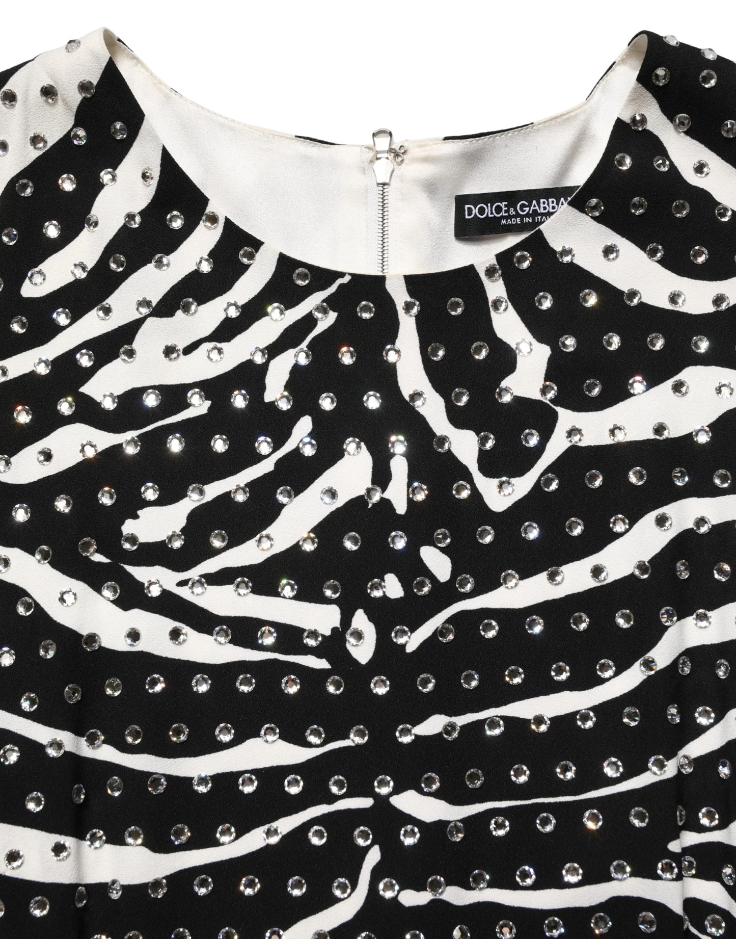Dolce & Gabbana Kleines Kleid mit Zebra-Strasssteinen in Schwarz und Weiß