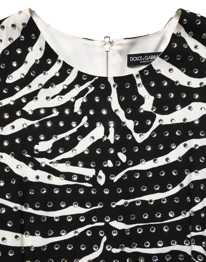 Dolce & Gabbana Kleines Kleid mit Zebra-Strasssteinen in Schwarz und Weiß