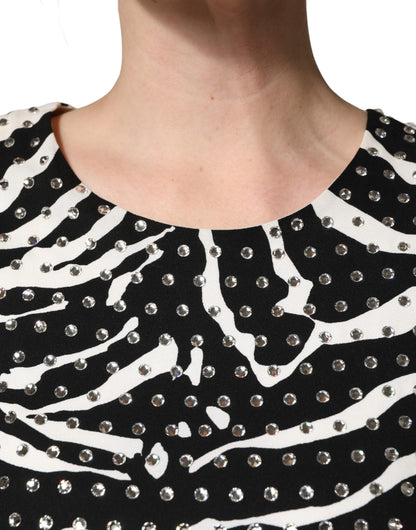 Dolce & Gabbana Kleines Kleid mit Zebra-Strasssteinen in Schwarz und Weiß