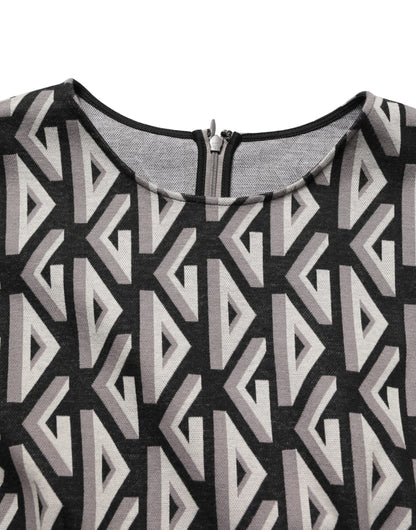 Dolce & Gabbana Schwarzes Kleid aus Baumwolle mit Logo-Print, knielang