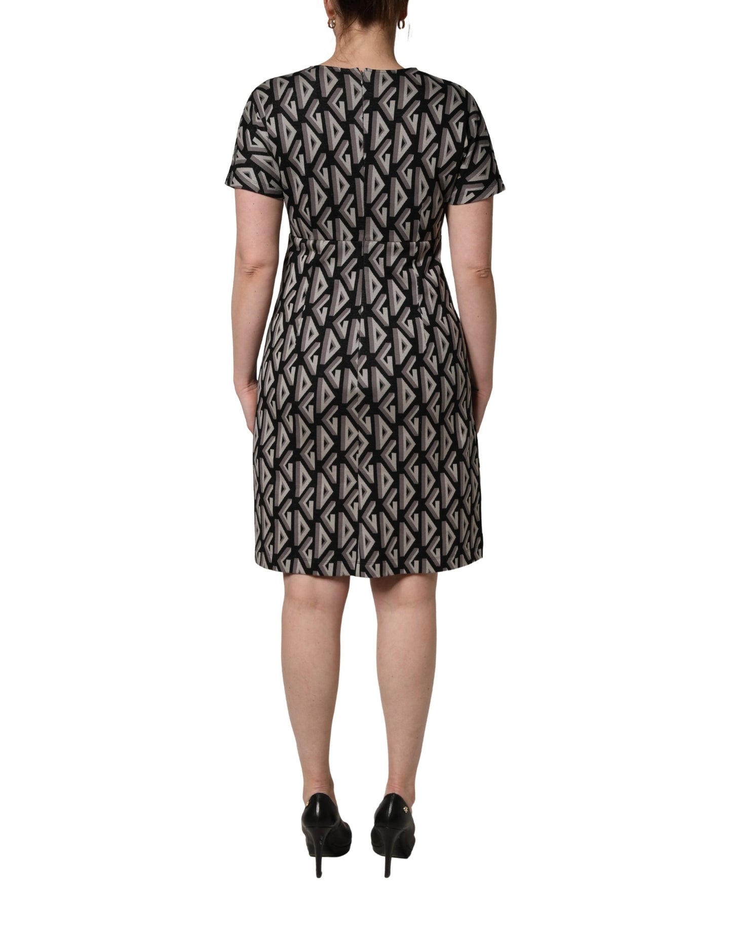 Dolce & Gabbana Schwarzes Kleid aus Baumwolle mit Logo-Print, knielang