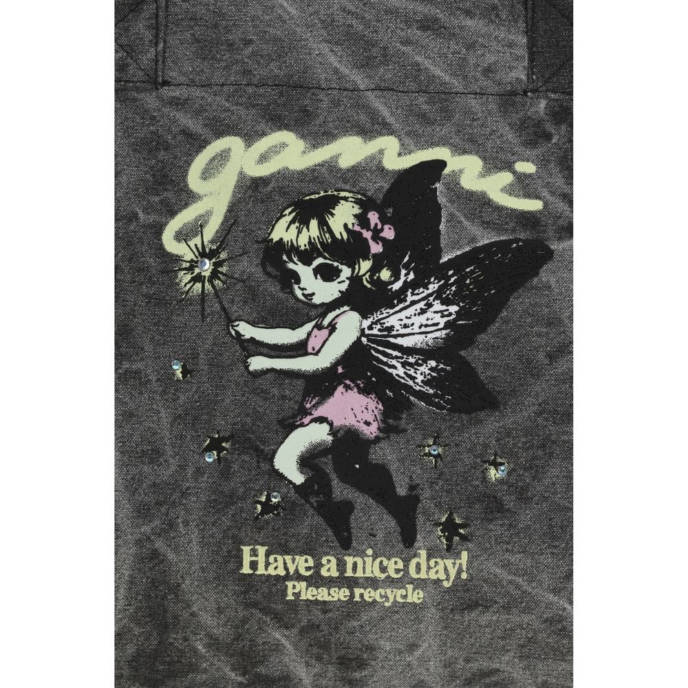 Ganni Graue Schultertasche aus recycelter Baumwolle