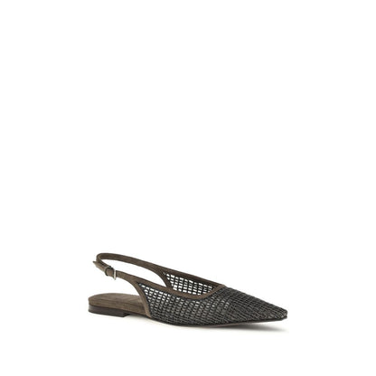 Brunello Cucinelli Braune Kalbsleder-Ballerinas Bos Taurus
