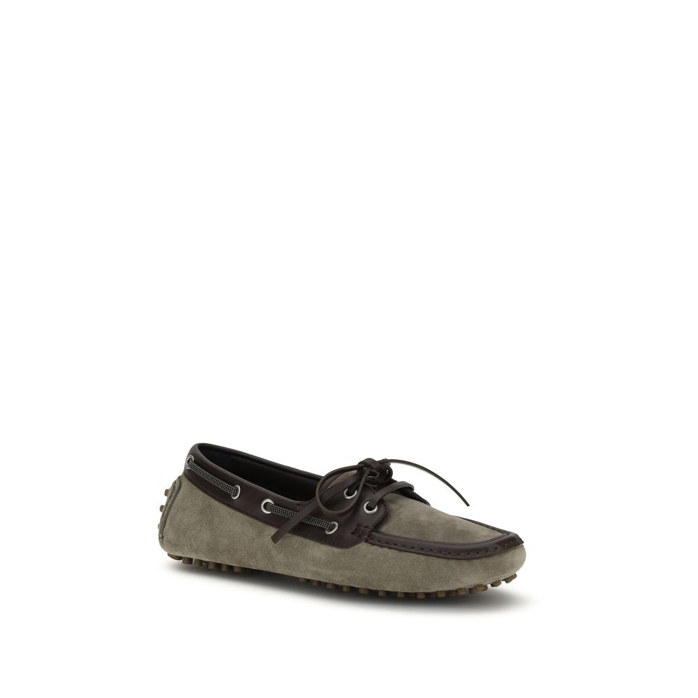 Brunello Cucinelli Graue Kalbsleder Bos Taurus Slipper-Loafer