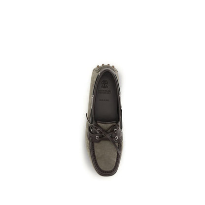Brunello Cucinelli Graue Kalbsleder Bos Taurus Slipper-Loafer