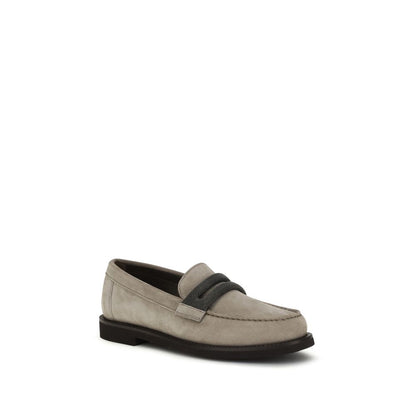 Brunello Cucinelli Graue Kalbsleder Bos Taurus Slipper-Loafer