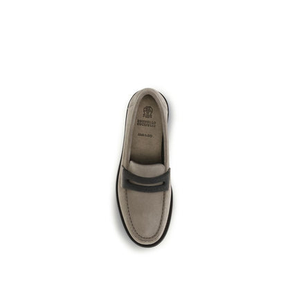 Brunello Cucinelli Graue Kalbsleder Bos Taurus Slipper-Loafer