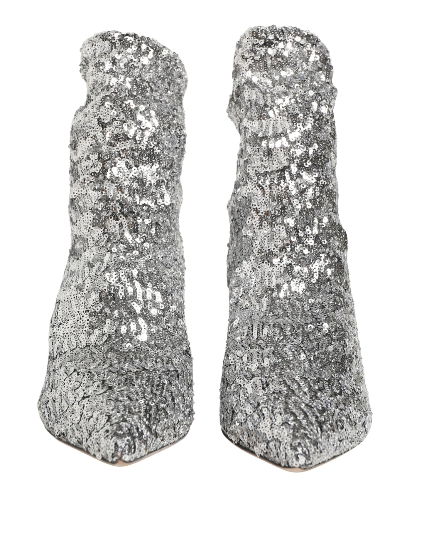 Dolce & Gabbana Kurze Stiefel mit silbernen Pailletten und Stretch-Anteil