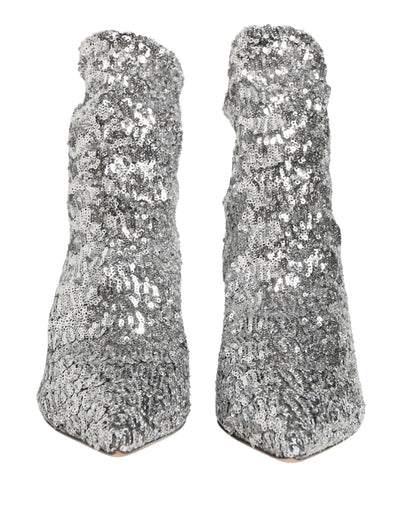 Dolce & Gabbana Kurze Stiefel mit silbernen Pailletten und Stretch-Anteil