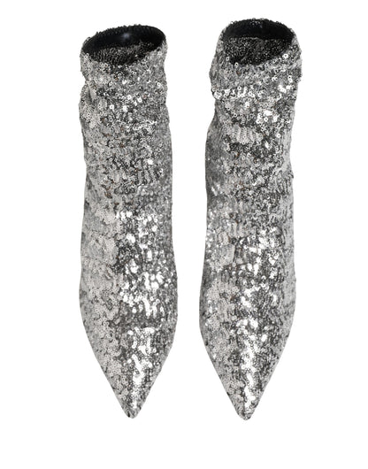 Dolce & Gabbana Kurze Stiefel mit silbernen Pailletten und Stretch-Anteil