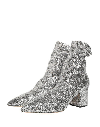 Dolce & Gabbana Kurze Stiefel mit silbernen Pailletten und Stretch-Anteil