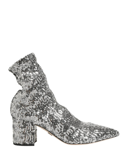 Dolce & Gabbana Kurze Stiefel mit silbernen Pailletten und Stretch-Anteil