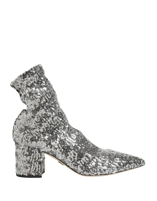 Dolce & Gabbana Silberne Pailletten-Stretch-Boots
