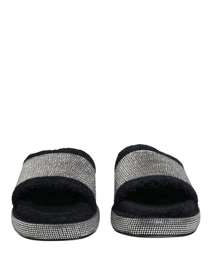 Dolce & Gabbana Schwarze Plateau-Slipper mit Kristallbesatz