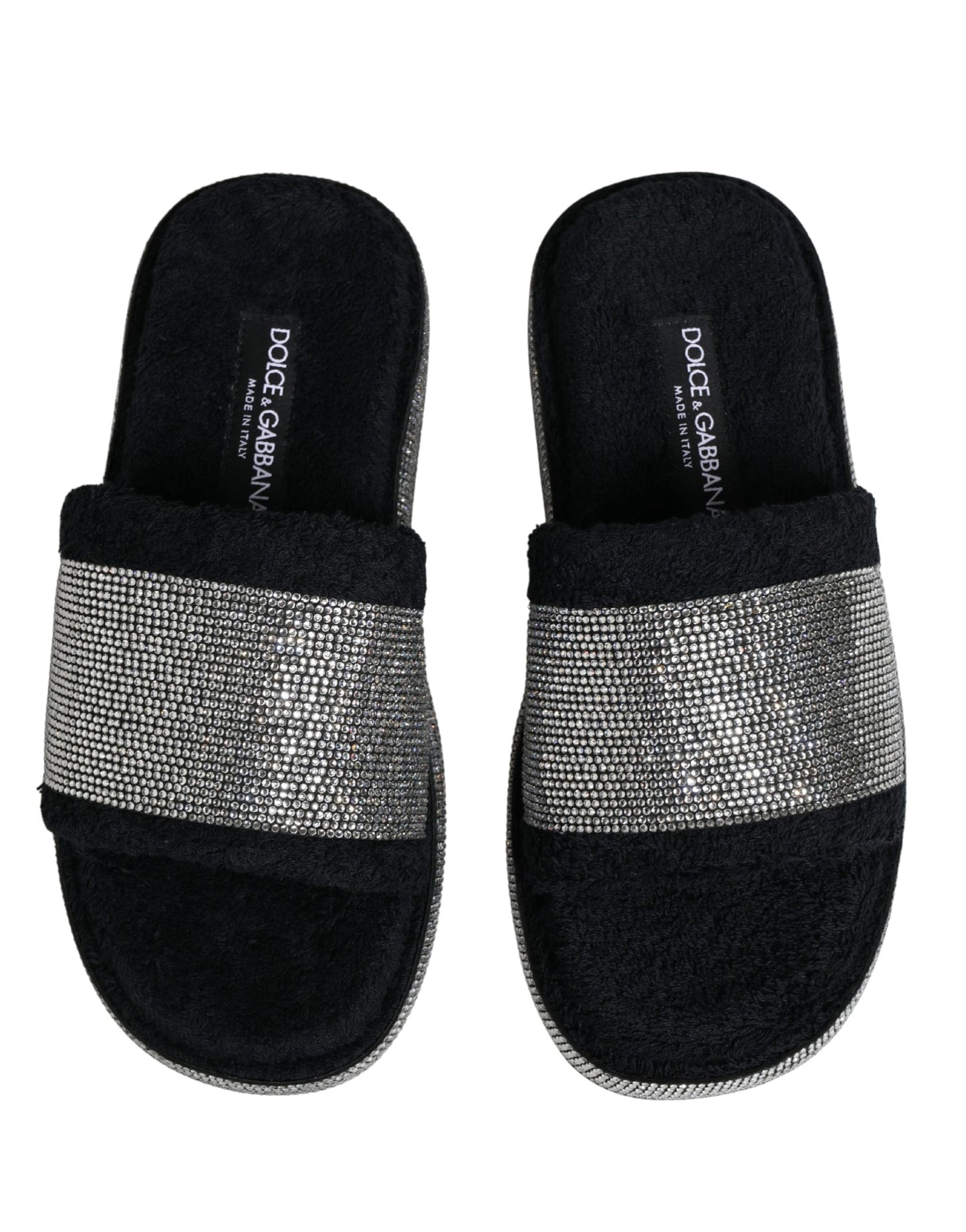 Dolce & Gabbana Schwarze Plateau-Slipper mit Kristallbesatz