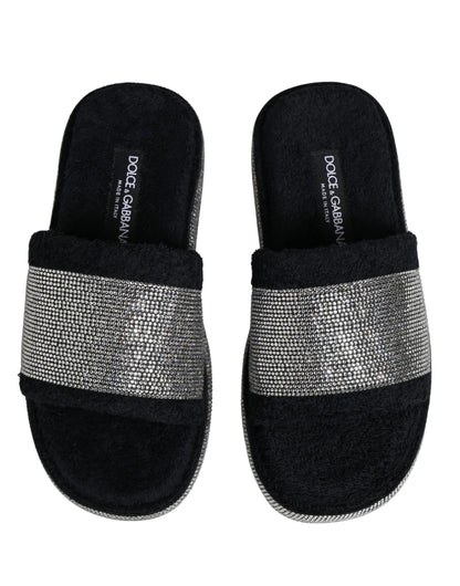 Dolce & Gabbana Schwarze Plateau-Slipper mit Kristallbesatz