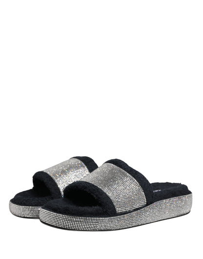 Dolce & Gabbana Schwarze Plateau-Slipper mit Kristallbesatz