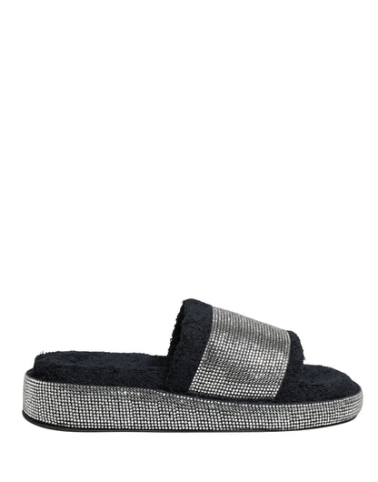 Dolce & Gabbana Schwarze Plateau-Slipper mit Kristallbesatz