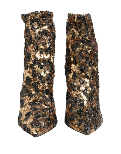 Dolce & Gabbana Stivaletti a calza dorati con paillettes leopardate