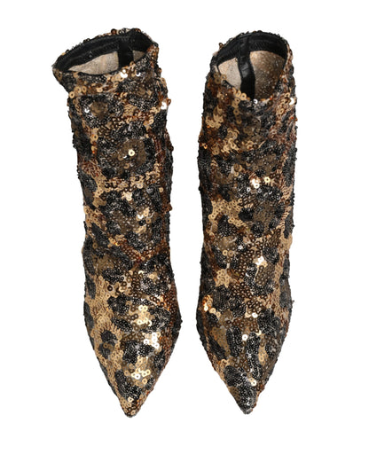 Dolce & Gabbana Stivaletti a calza dorati con paillettes leopardate