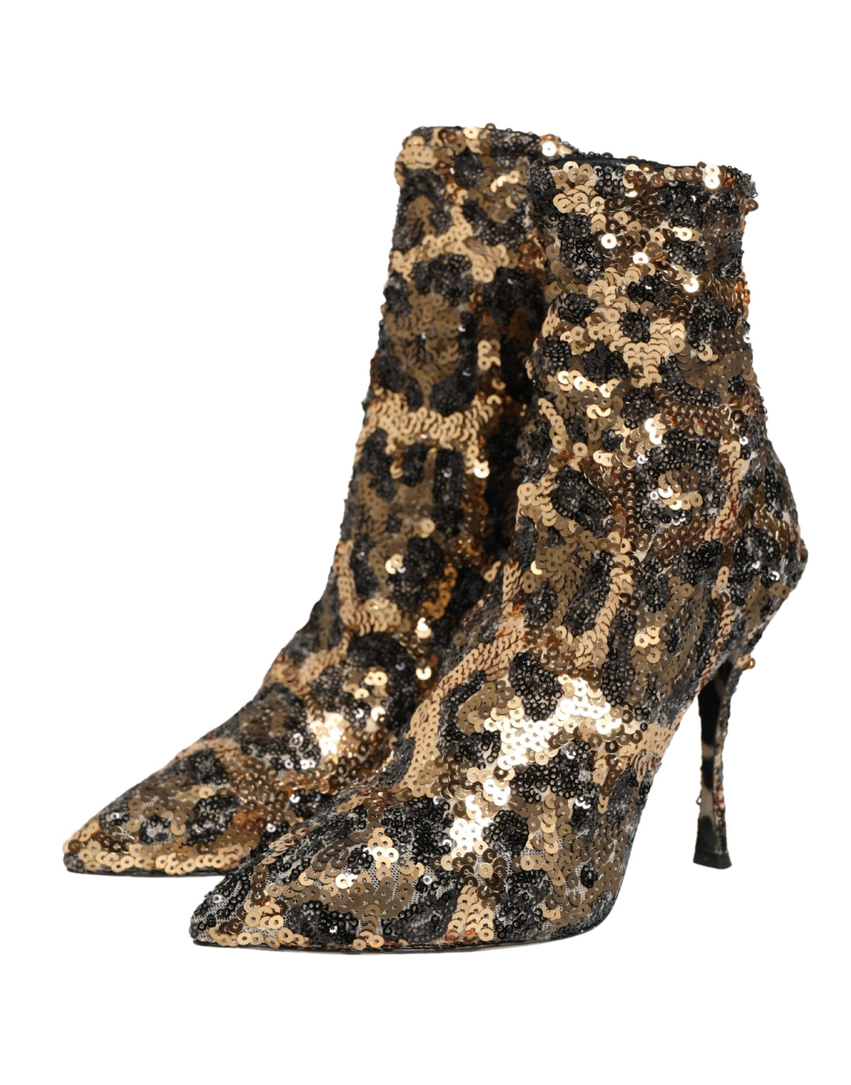 Dolce & Gabbana Stivaletti a calza dorati con paillettes leopardate