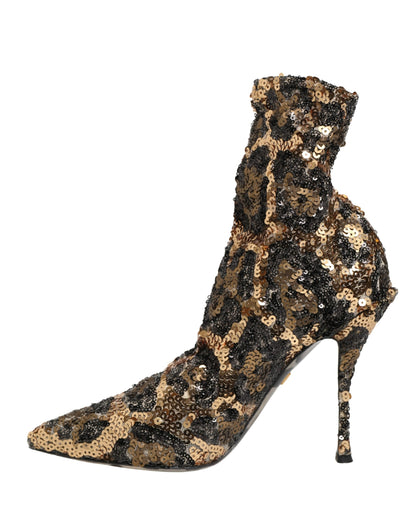 Dolce & Gabbana Stivaletti a calza dorati con paillettes leopardate